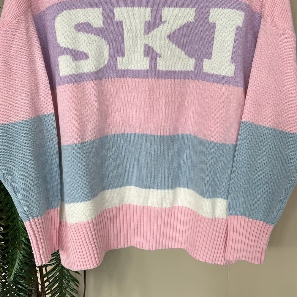 NWT Sincerely Jules Knit Pink Pastel Ski Sweater Crew Neck Oversized Stripes